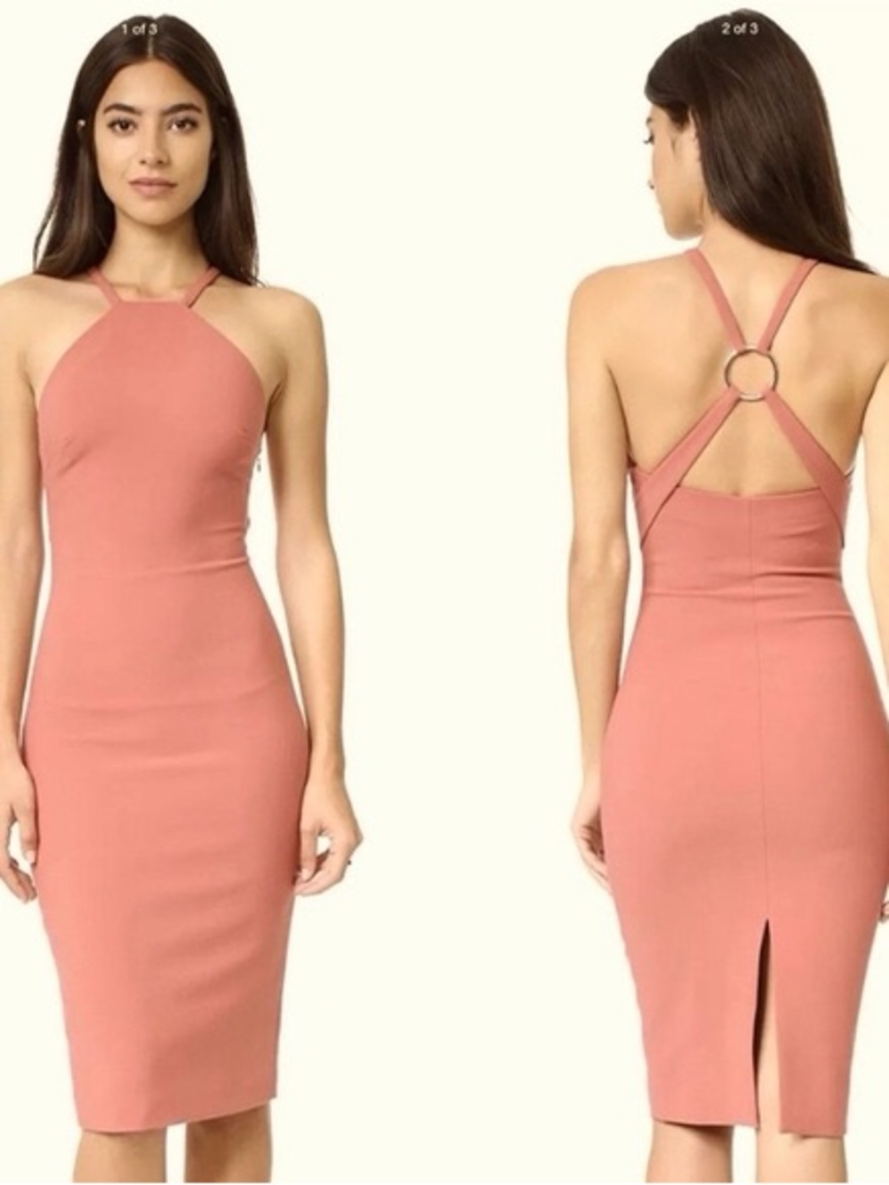 Cinq a Sept Sleeveless Rose Pink Halter Midi Dress with Ring Back